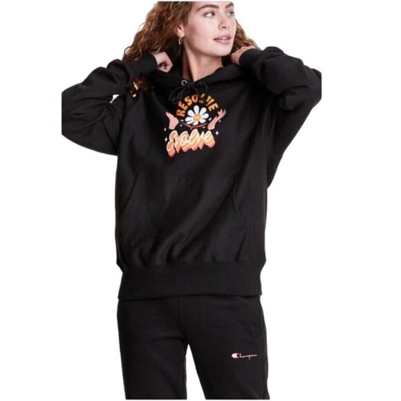 Champion X Steffi Lynn Hoodie Reverse Weave Small Black Resolve To Evolve NEW - Picture 2 of 16